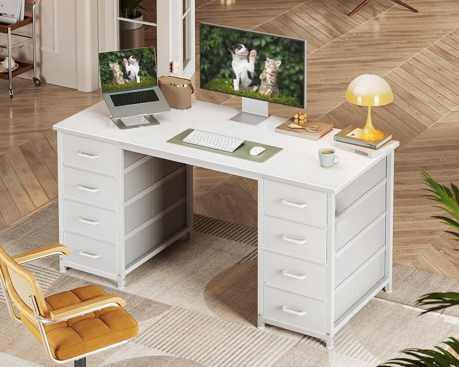 48Inch Computer Desk with 8 Fabric Drawers, Home Office Desk, PC Table with Stor — image 2