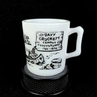 Vintage 50’s  White Milk Glass Davy Crockett Mug Black Graphics For Decoration