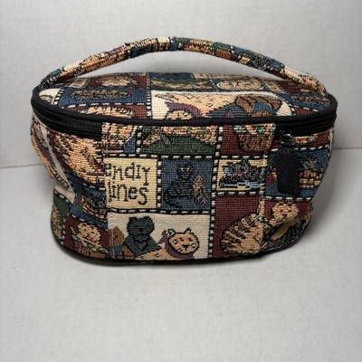 Vintage Friendly Felines Cats Tapestry Makeup Cosmetic Travel Bag Mirror 