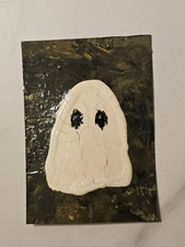 Ghost ACEO Fall Spooky Artist Trading Card Mixed Media 2.5"x3.5" TheArtofKatie 