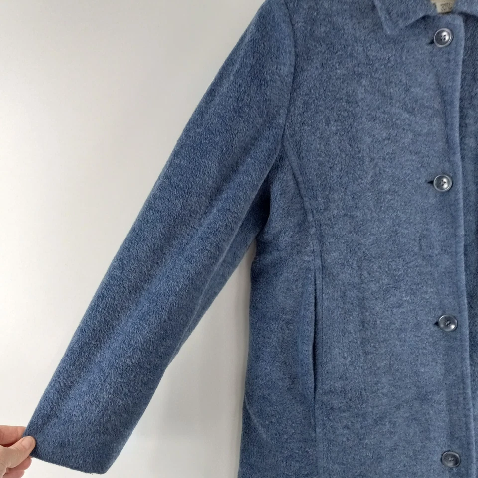 Abrigo de gabardina de lana LL Bean para mujer talla pequeña azul con bolsillos lisos forrado Foto 4 de 4