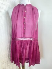 Free People Bohemian Prairie Core Tunic Mini Dress Sheer Magenta Fuchsia S