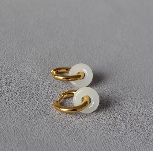 18K Gold Plated Surgical Steel 15mm Huggie Hoop 12mm Glaze Donut Jade Earrings - Picture 7 of 8