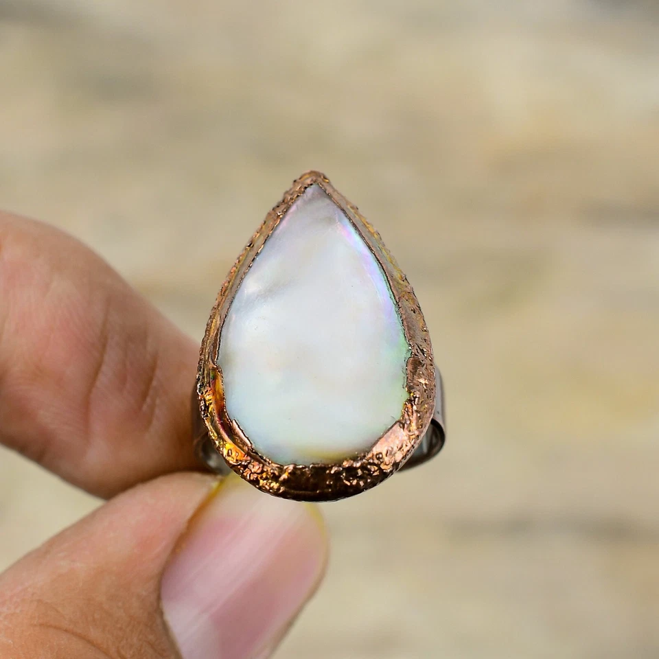 女士日间促销铜珍珠母石承诺婚礼电成型戒指 — 第 3/4 张图片