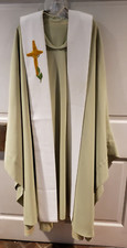 CLERGY OFFICIANT VESTMENT CHASUBLE  STOLE LODEN GREEN CUSTOM-MADE L/XL