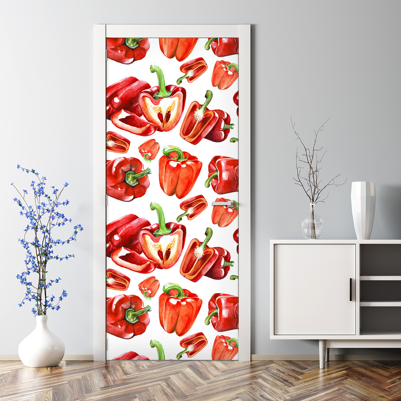 Red Peppers Watercolor Door Decal – Reusable Kitchen Decor