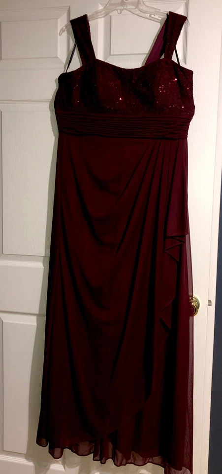 Vestido Chaqueta Largo Madre de la Novia Encaje Gasa Color Borgoña Talla XL Foto 4 de 4