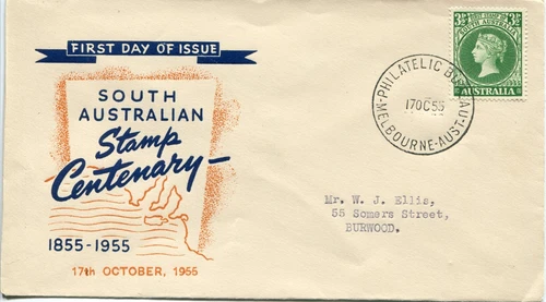 1955 Centenary of the First South Australian Postage Stamp - SCP FDC Orange