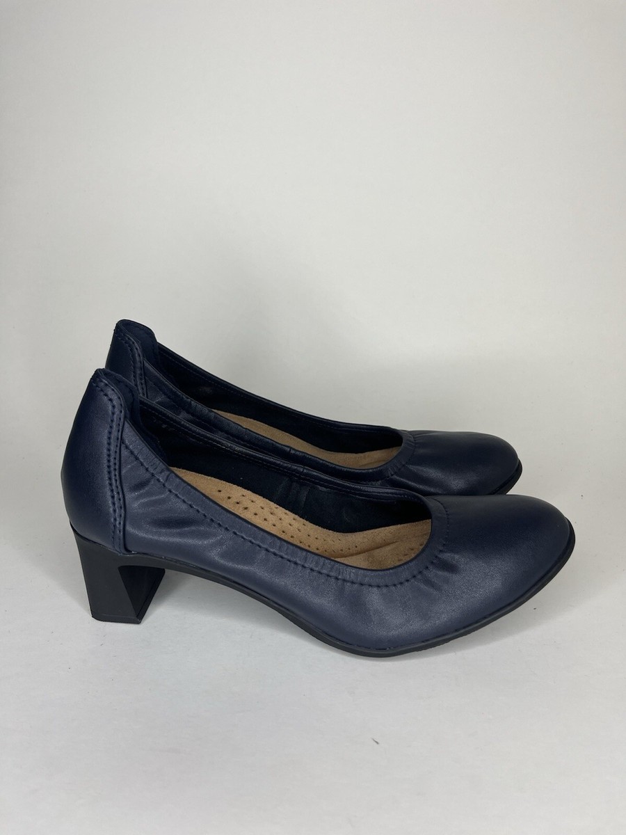 clarks collection womens shoes Heels Pumps Size 39 US 8M Blue Leather Slip  Ons