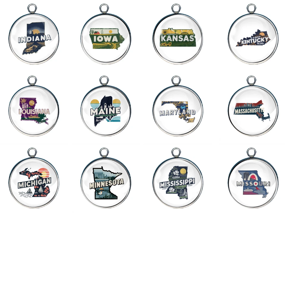 Dijes retro de cabujón de vidrio de 50 estados, dijes para hacer joyas Foto 2 de 4