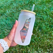 Palestine Drinking Cup - 16oz Frosted Glass Mug Tumbler with Straw