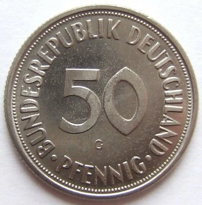 Münze Bundesrepublik Deutschland 50 Pfennig 1966 G in fast Stempelglanz - Bild 1 von 2