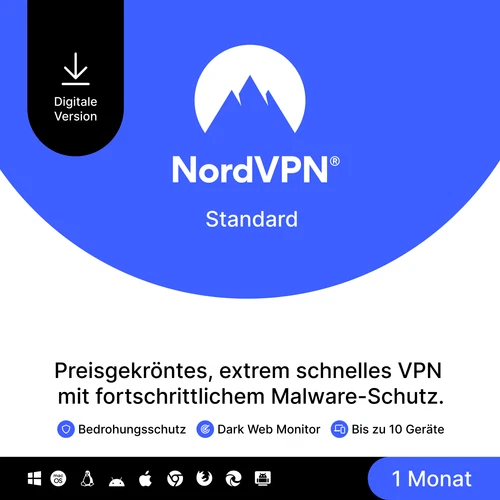 NordVPN Standard, 10 Geräte, 1 Monat, VPN & Cybersicherheit, digitaler Code