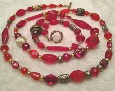 Festive! ARTISAN 30" Ruby Red Colored Assorted Glass Bead Toggle Necklace!