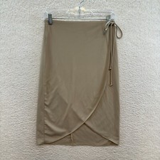 90s Y2K Vintage Wrap Midi Skirt Medium Tan Slinky Stretch Boho Fairy Grunge