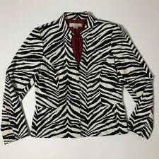 Kelly & Diane Black/white Zebra Animal Print Chic Zip Front Jacket Blazer Sz 10