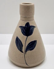 Williamsburg Pottery Small Bud Vase Cobalt Blue Tulip Flower Salt Glazed 3.75"