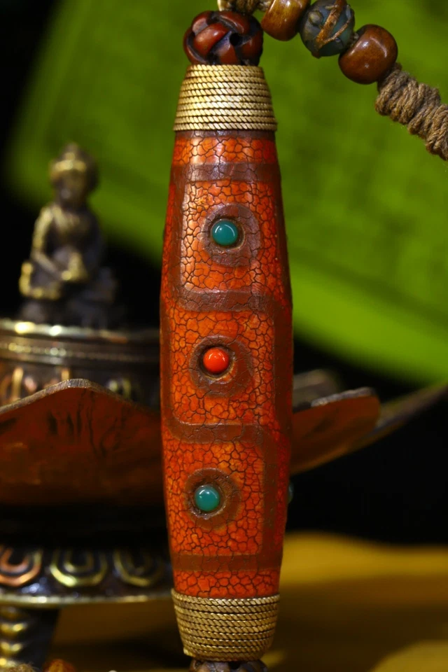 10 cm China Tíbet Colgante Ágata Natural Dzi Cuentas Colgante Amuleto Collar Foto 4 de 4