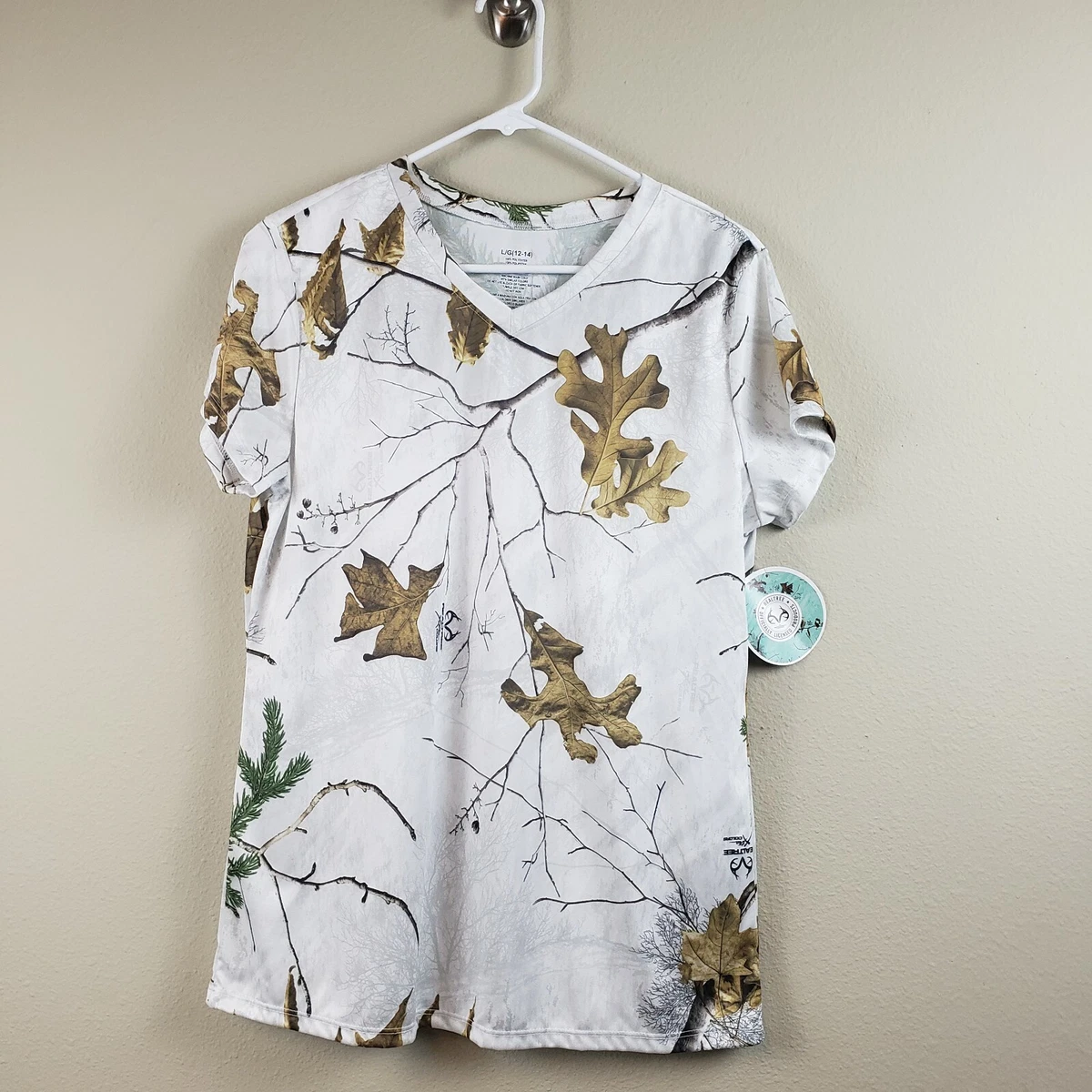 Tee-shirt Blanc Vintage Realtree Camo Mossy Oak, Coupe Régulière, Boutonnage Court, Taille XL Multi