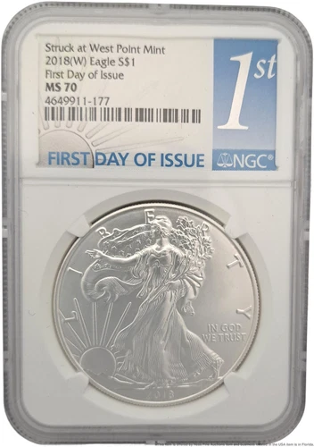 NGC MS 70 2018-W First Day of Issue American Eagle One Dollar Silver Coin