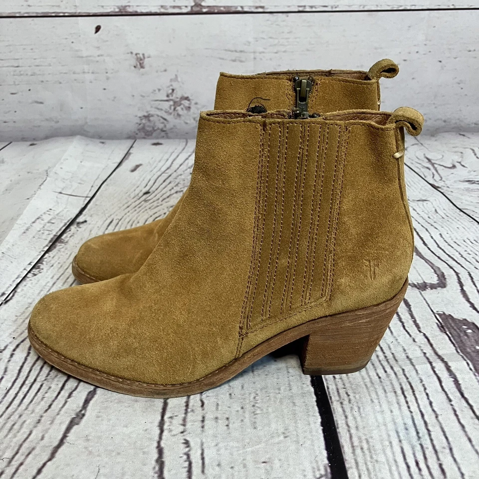 Botas de gamuza Frye para mujer talla 6B Alton Chelsea tacón cuero marrón brandy Foto 3 de 4