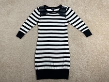 BCX Sweater Dress Womens Small Striped Floral Lace Knit Round Neck Black White