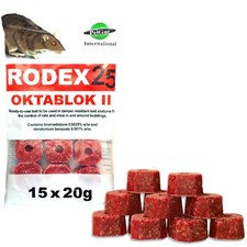 Rodex 25 Rodent Killer Block Bait Kills Mice + Rats 15x20g Red Block 🐀