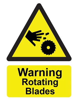 Danger Warning Rotating Blades Sign Self Adhesive Gloss Sticker 160mm x 125mm