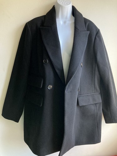 BCBG Max Azria Peak Lapel Black Double Breasted Jacket Peacoat, NWT Sz L - 第 6/15 張圖片