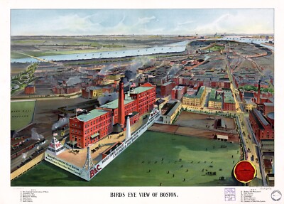 11889.Decoration Poster.Room wall.Home art design.1902 Boston City aero view map