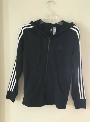 ADIDAS BLACK HOODED JACKET WITH WHITE 