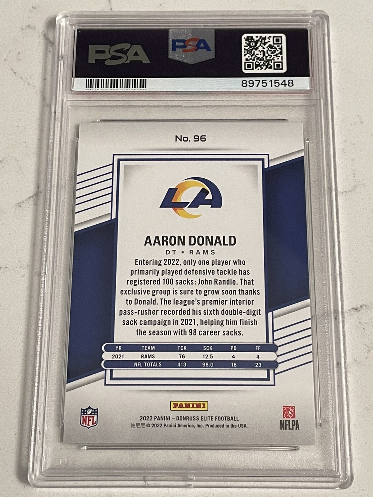 Aaron Donald PSA 10 GEM💎MINT 2022 Panini Donruss Elite Purple #96 Rams ...