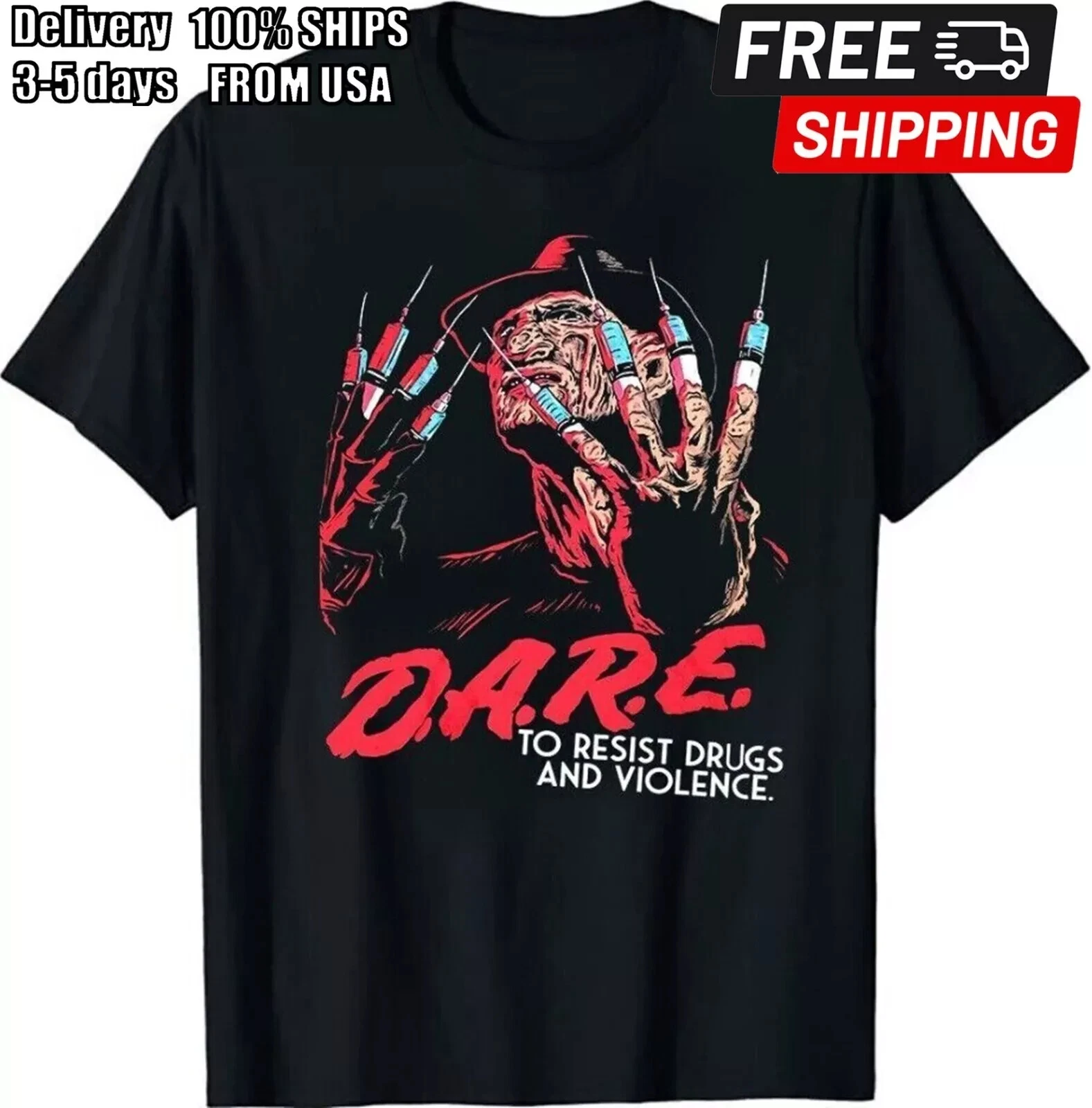 Freddy Krueger Dare Horror Movie 2020 Halloween T-Shirt Black S-5XL