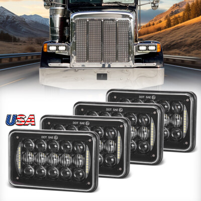 4pc 5D Black 4x6'' LED Headlights Hi-Lo Beam H4656/4651 for Peterbilt 357 379 378