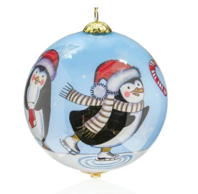 NEW LI BIEN 2020 CHRISTMAS PENGUINS GLASS BALL 80 MM ORNAMENT RED ...