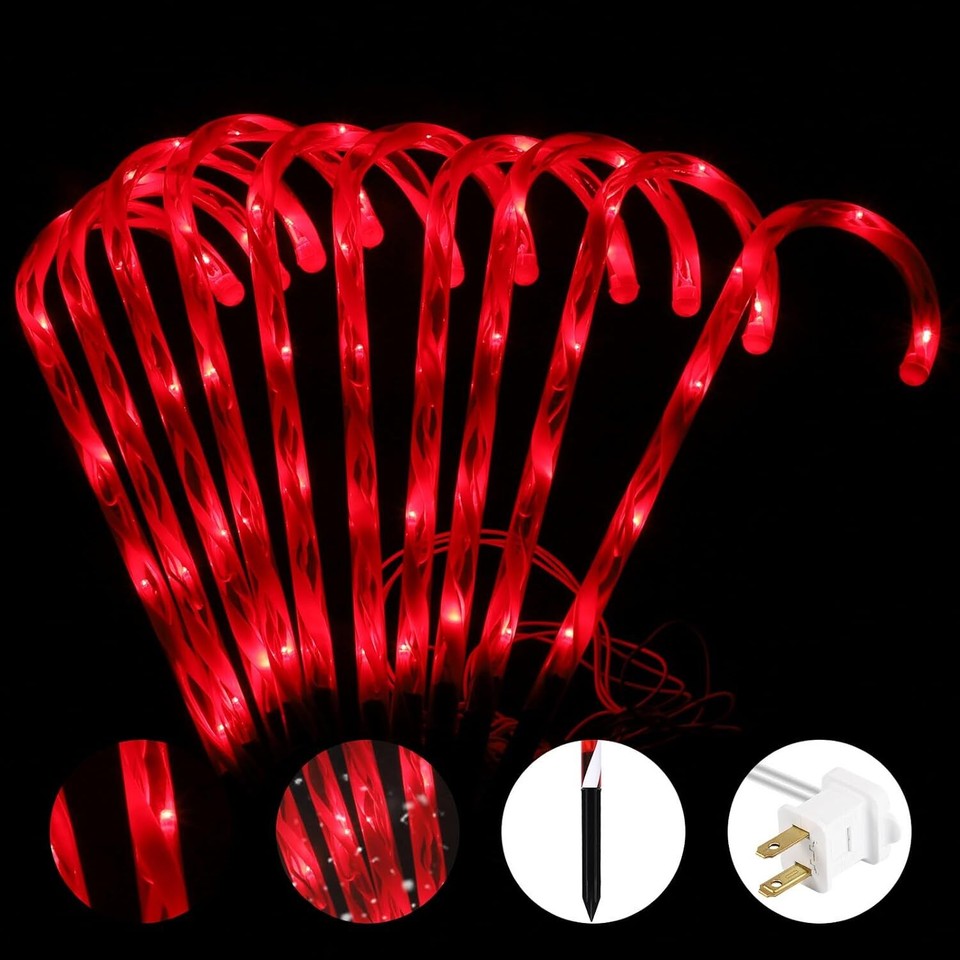 10 Pack Candy Cane Lights Christmas Decor Pathway Yard Xmas Tree Lights ...