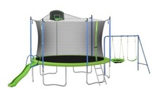 12FT 14FT Trampoline With Net, Slide, Medal Swing, Basketball Hoop 1000LB LMT.