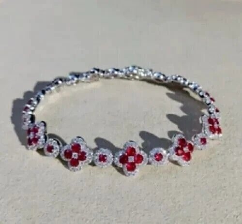 VALENTINO Bracciale Tennis 10Ct Creato Rubino Rosso Donna Regalo Matrimonio Finitura Oro Bianco 14K