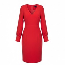 Ann Taylor Womens Red Shift Long Sleeve Dress With V-Neck Size 6