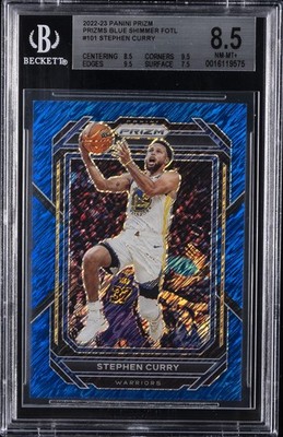 2022 PANINI PRIZM BLUE SHIMMER FOTL #101 STEPHEN CURRY #/35 BGS 8.5