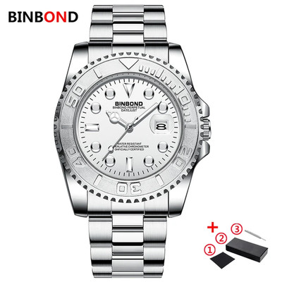 BINBOND 930 Fashion Business  Quartz Watch Stainless Steel Strap Waterproof Nigh