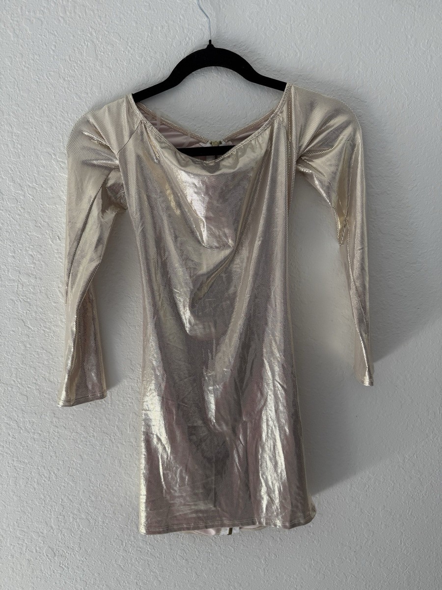 Hello Miss Agaci Women's Metallic Gold LongSleeve Mini Dress size S/XS  Party,