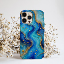 iPhone or Samsung Galaxy Blue Gold Marble Wave Phone Case, Ocean Wave Phone Case