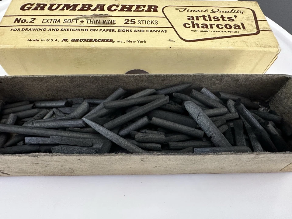 Antigo carvão de artistas Grumbacher nº. 2 palitos extra macios tamanho de videira - Imagem 3 de 4