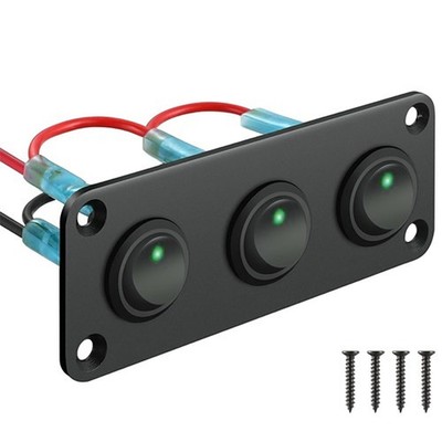 3 GANG TOGGLE SWITCH PANEL MINI ROCKER SWITCH ON-OFF SPST GREEN LED CAR BOAT RV