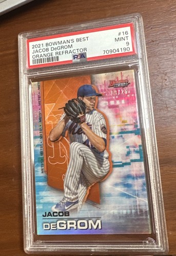 2021  Bowman's Best Jacob deGrom Orange Refractor /25 PSA 9 Mets Rangers 🐐