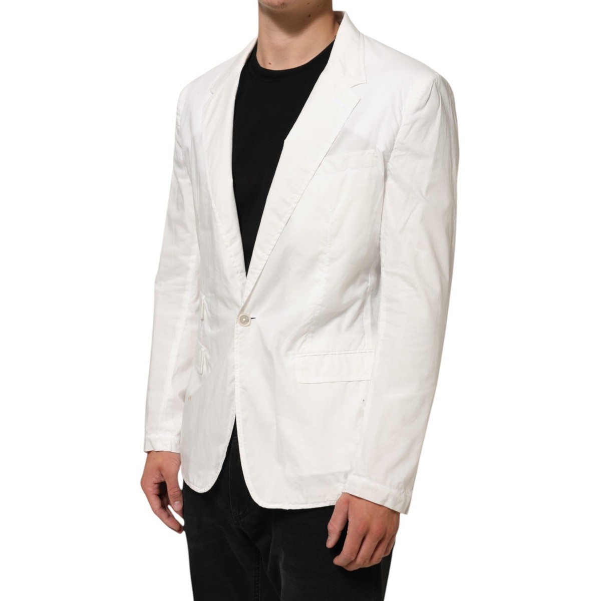 DOLCE & GABBANA Blazer White Cotton 1 Button Men Suit IT52/US42/XL