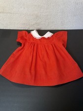 Vintage Girls Dress Red Polka Dot Dress with Lace Collar  Trim 6-9 Months Baby