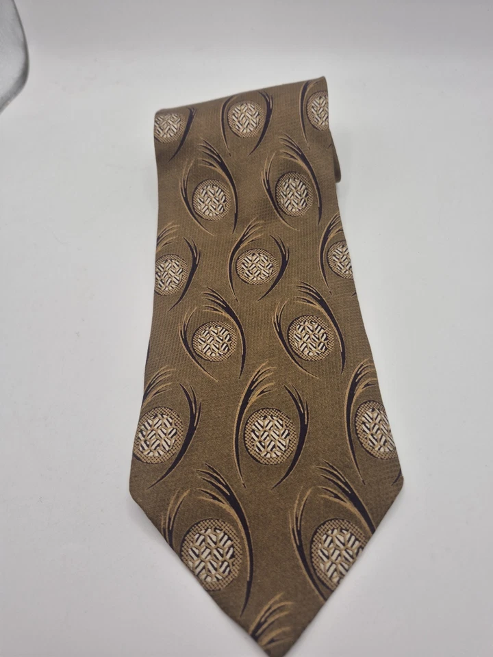 Gravata de seda Giorgio Armani vintage gravata marrom com padrão geométrico feita na Itália - Imagem 4 de 4