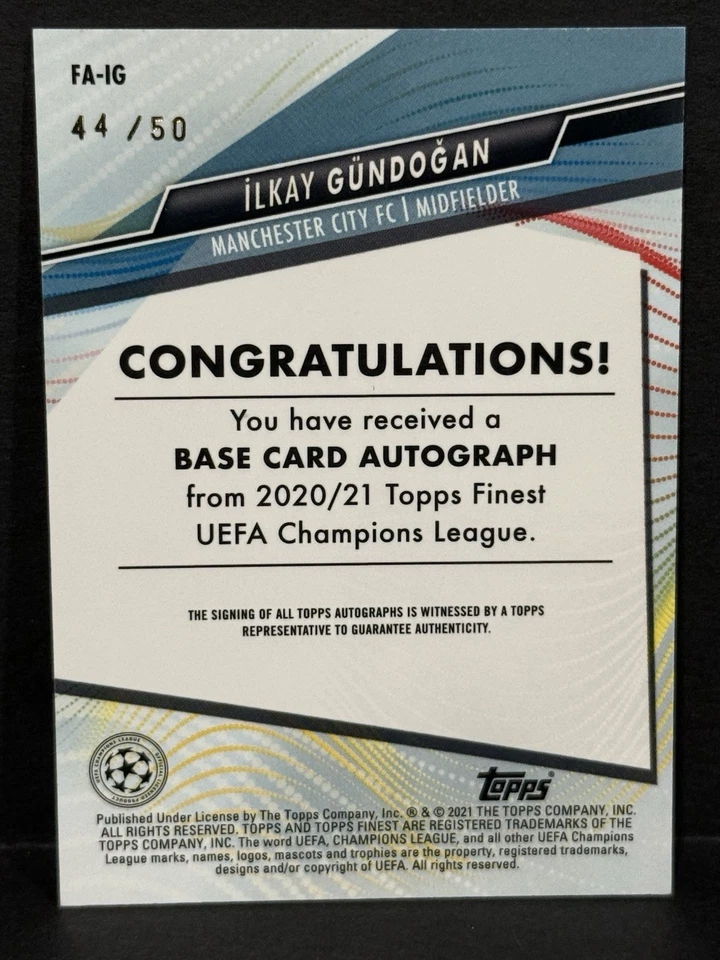 2020-21 Topps Finest UEFA Champion League Man City Ilkay Gundogan Auto Gold /50 - Image 4 of 4